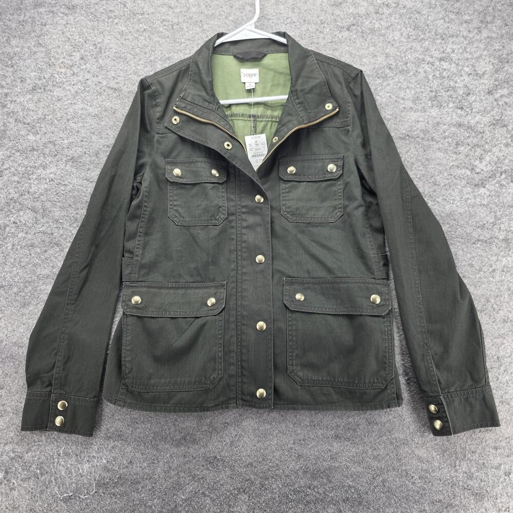 J.CREW Jacket Womens S Green Military Jacket Collared Full Zip Pockets
